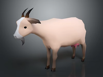 3D Goat Model With Light Beige Body Black Horns And White Face 3d model