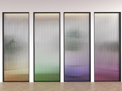 Modern Colorful Room Dividers With Pleated Glass And Vertical Ribbed Panels 3d model