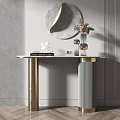 Elegant Console Table with Circular Mirror Marble Top and Vase Flowers in Modern Interior 3d model