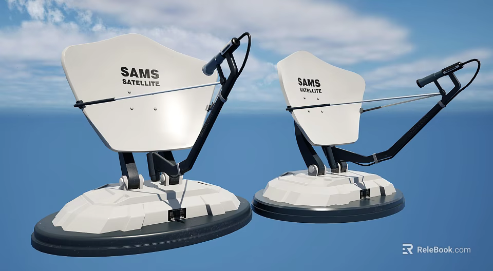 Two SAMS Satellite Dishes Against Blue Sky 3d model