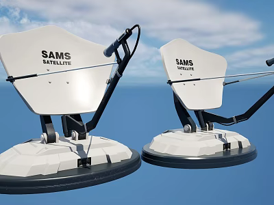 Two SAMS Satellite Dishes Against Blue Sky 3d model