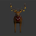Decorated Reindeer With Colorful Antlers Bells And Red Polka Dot Coat