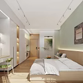 Modern Apartment Interior With Bed Desk Green Chair And Light Wooden Furniture