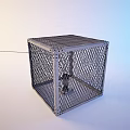 Cube Shaped Metal Mesh Floor Lamp On Sofa Side With Light Shadows And Brick Wall