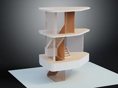 Modern Architectural Model With Multi Level Structure Wooden Staircase And Platforms 3d model