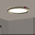 Round Cream Ceiling Light with Ribbed Design and Red Button in Minimalist White Ceiling Interior 3d model