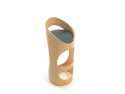 Modern Wooden Bar Stool With Unique Curved Structure And Dark Seat 3d model
