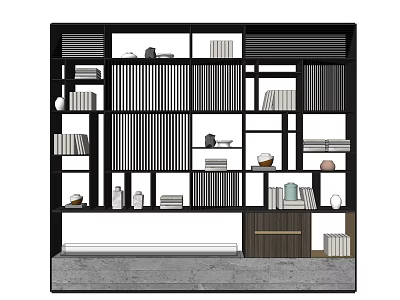 Modern Bookcase Design With Open Compartments And Decorative Items Storage 3d model