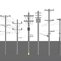 Roadside Infrastructure with Different Utility Poles Power Lines and Equipment