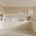 Modern Kitchen Interior With White Cabinets Tile Backsplash Refrigerator And Window