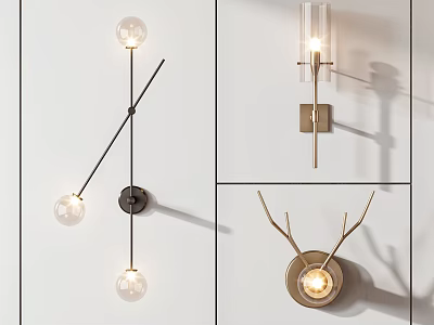 Modern Minimalist Wall Lamps With Glass Globe Transparent Shade And Antler Design 3d model