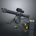 Sniper Rifle With High Power Scope Tripod And Ammunition Box With Bullets 3d model