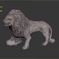 Standing Stone Lion Statue With Detailed Mane On Gray Background