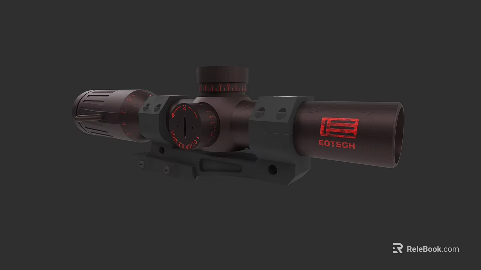 EOTECH Brown Tactical Weapon Scope With Red Logo Adjustable Dials And Mount Base 3d model 