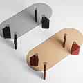 Modern Coffee Table With Glass Top And Colored Wooden Legs In Black Red And Beige