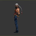 White Haired 3D Character Model In Red Vest Blue Pants With Wrist Guards And Belt