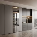 Modern Gray Sideboard Design With Glass Doors And Storage Drawers Interior