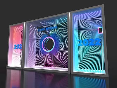 Modern Photo Spot With Three Illuminated Display Frames And Neon Year Designs 3d model