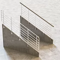 White Metal Fence With Vertical Railings And Handrail On Concrete Staircase Outdoor