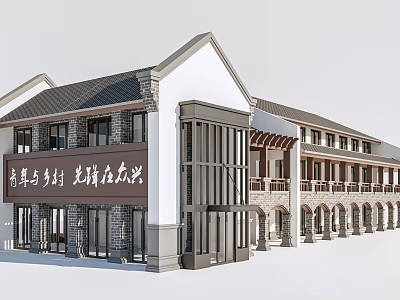Traditional Rural Tourist Center Architectural Exterior With Tile Roof And Stone Columns 3d model