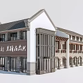 Traditional Rural Tourist Center Architectural Exterior With Tile Roof And Stone Columns