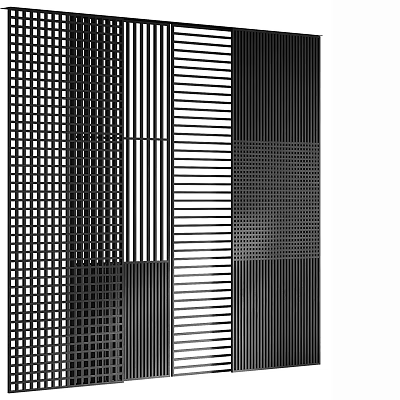 Modern Interior Room Divider With Geometric Stripes And Grid Patterns 3d model