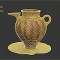 Ancient Ceramic Jug With Leaf Patterns Spout Handle On White Cloth Pad 3d model