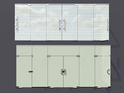 Glass Panel Double Doors With Cloud Patterns And Light Colored Metal Hardware 3d model