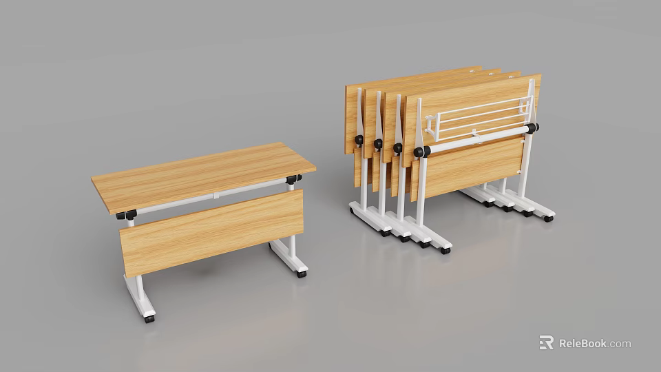 Modern Foldable Conference Tables With Wooden Top Metal Frames And Mobility Wheels 3d model 