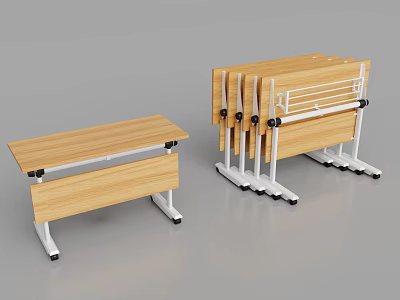 Modern Foldable Conference Tables With Wooden Top Metal Frames And Mobility Wheels 3d model