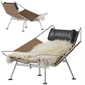 Modern Lounge Chair With Metal Frame Brown Cushion White Fur Pad And Black Pillow