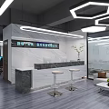 Modern Public Office Space With Workstations Computer Monitors Office Chairs Framed Artworks And Ceiling Lights