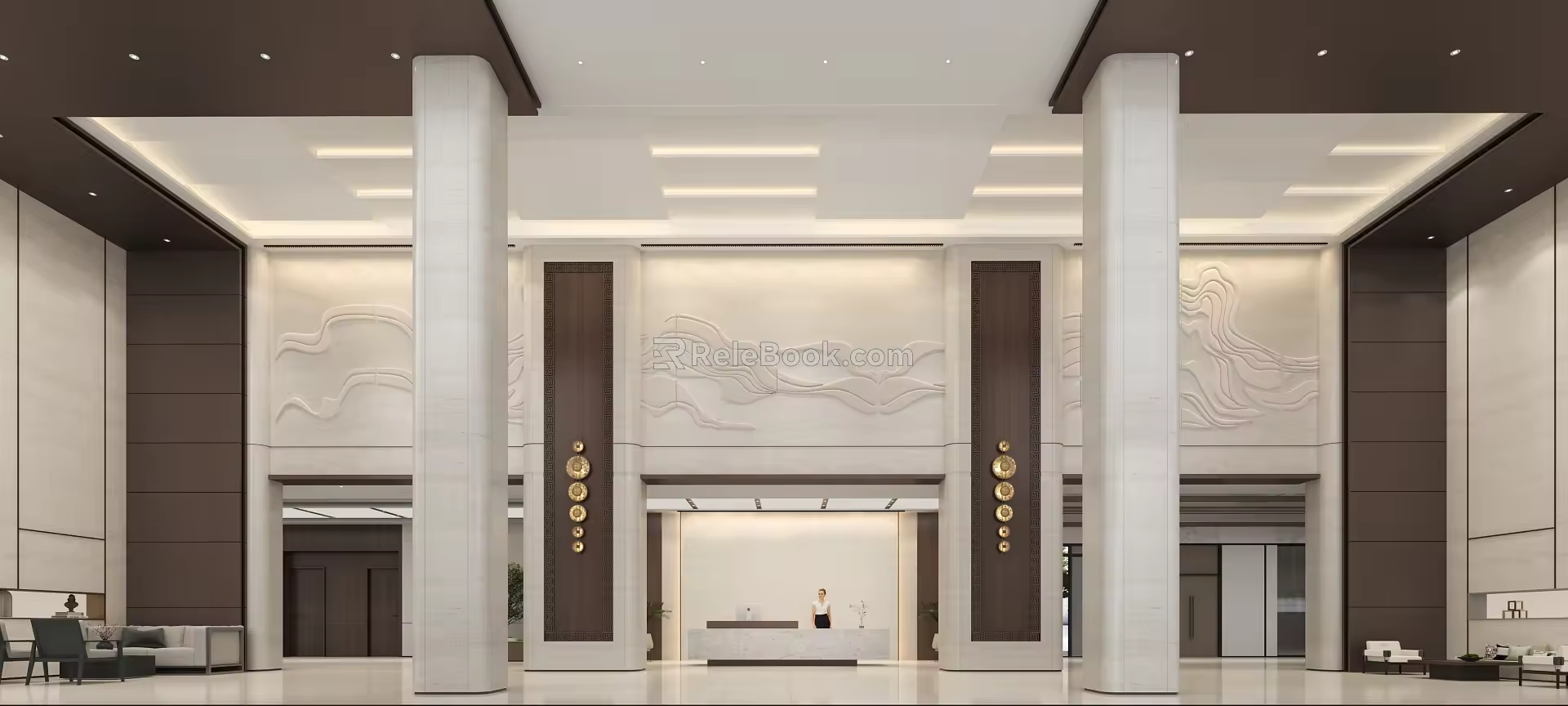 modern office hall front hall reception area elevator hall 3d model