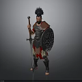 Ancient Warrior 3D Character Model With Spiked Helmet Shield And Sword Armor