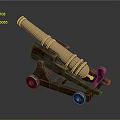 Old Historical Cannon Weapon With Brass Barrel And Wooden Carriage Two Wheels