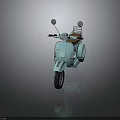 Vintage Light Blue Scooter With Brown Seat Rearview Mirrors And Rear Rack