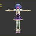 Anime Style Female Character With Purple Hair Blue And White Striped Socks And Arms Outstretched