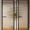 Modern Ribbed Glass Hinged Door Design With Black Frame And Tree Shadow 3d model