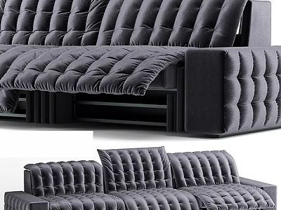 Gray Upholstered Three Seater Sofa With Pleated Design And Comfortable Cushions 3d model