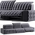 Gray Upholstered Three Seater Sofa With Pleated Design And Comfortable Cushions 3d model