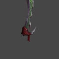 Ornate Weapon With Green Patterns Silver Blade Red Cloth Wrapped Handle And Decorative Design