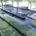 Modern Pergola in Landscape Design with Trees Grass and Water Feature