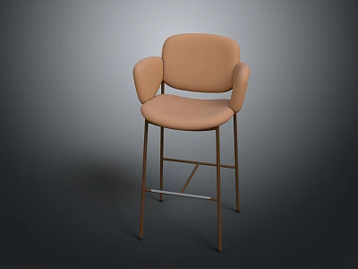 Light Brown Modern Bar Stool with Armrests Upholstered Seat and Metal Legs 3d model