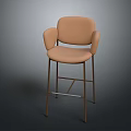 Light Brown Modern Bar Stool with Armrests Upholstered Seat and Metal Legs
