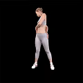 Athletic Woman In Gray Sports Bra Leggings And White Sneakers Three Angles