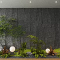 Elegant Garden Miniature Featuring Green Plants White Spherical Ornaments Deer Figurine and Gray Stone Wall