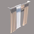 Beige Fabric Curtains With White Sheer Panels Draped On Metal Rod