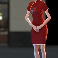 Welcome little sister door etiquette waiter beauty cheongsam woman 3d model