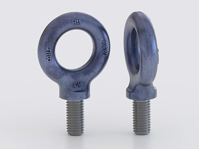 Two Blue Metal Eye Bolt Hooks With Threaded Shank And Size Markings 3d model