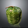 Fresh Green Yellow Spotted Melon with Brown Stem on Black Surface